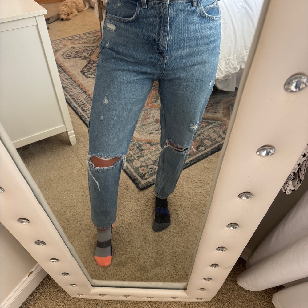 Zara Blue Distressed Straight Leg Jeans